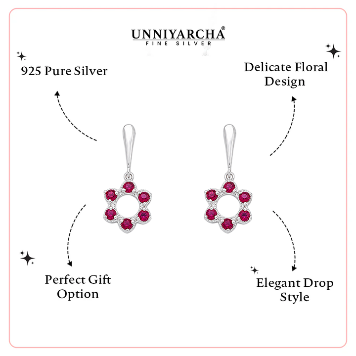 Floral Radiance Silver drop earrings