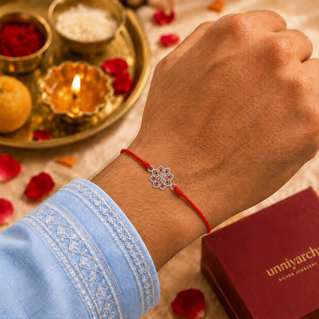 Unniyarcha 925 Pure Silver Shree Radha Rakhi with Chandan Tilak set