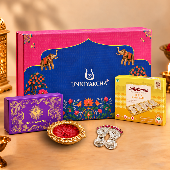 Unniyarcha 925 Pure Silver Lakshmi Charan Paduka Festive Gift Hamper