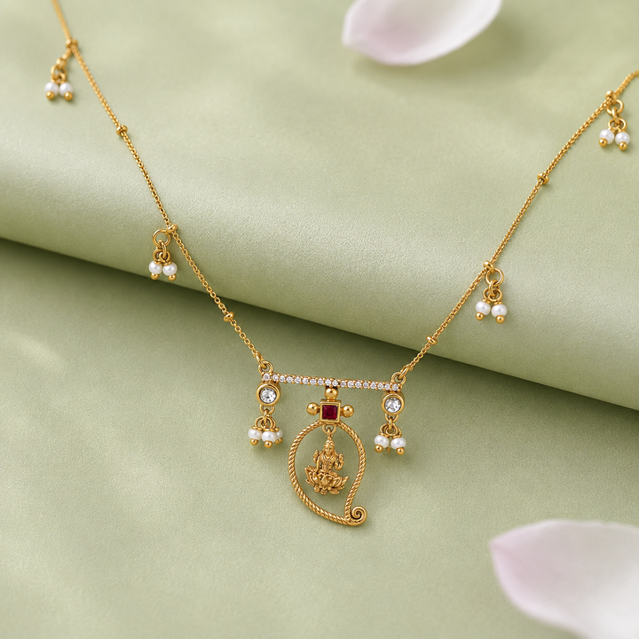 Unniyarcha 925 Silver Gold-Plated Manga Lakshmi Necklace