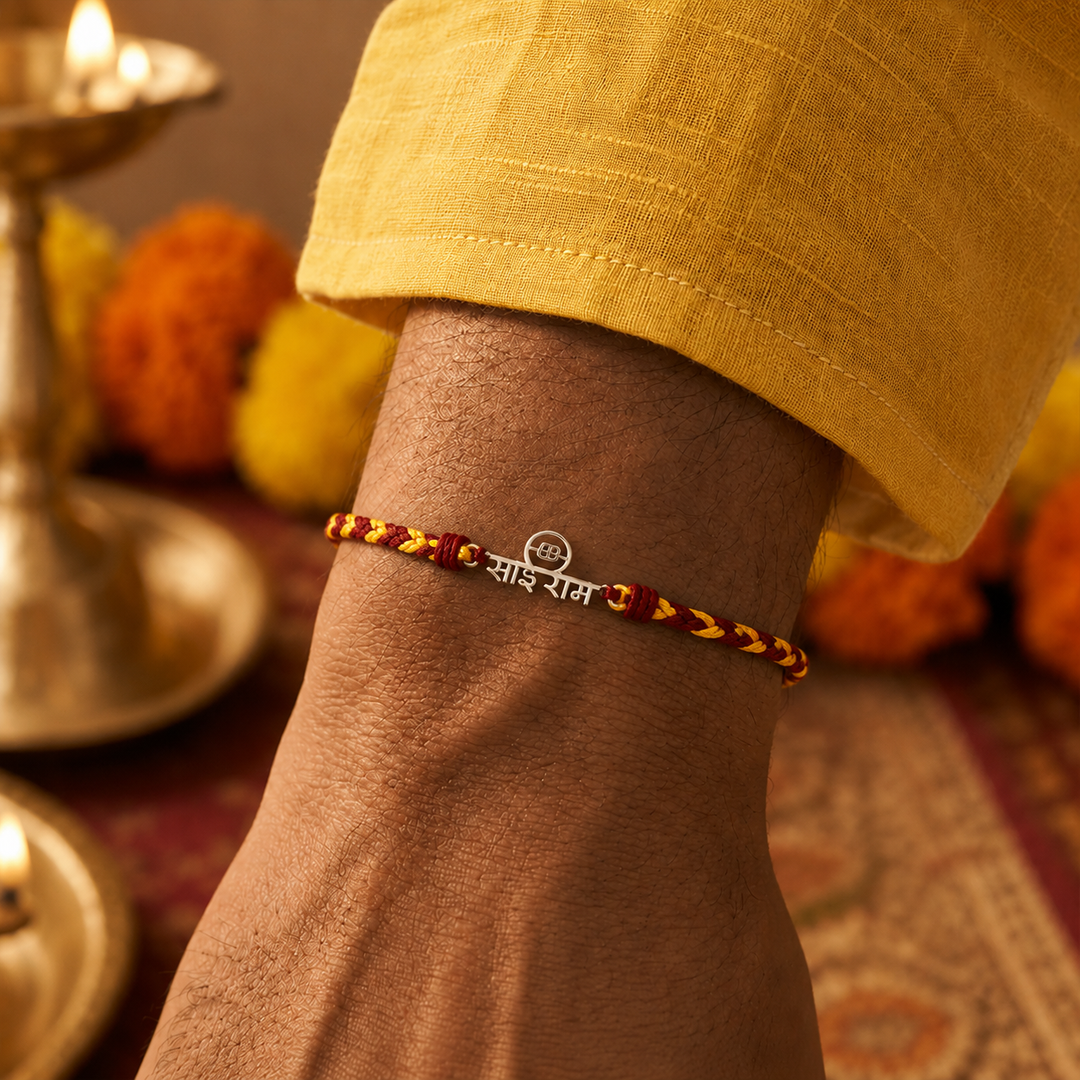 Unniyarcha 925 Pure Silver Sai Ram Rakhi with Chandan Tilak set