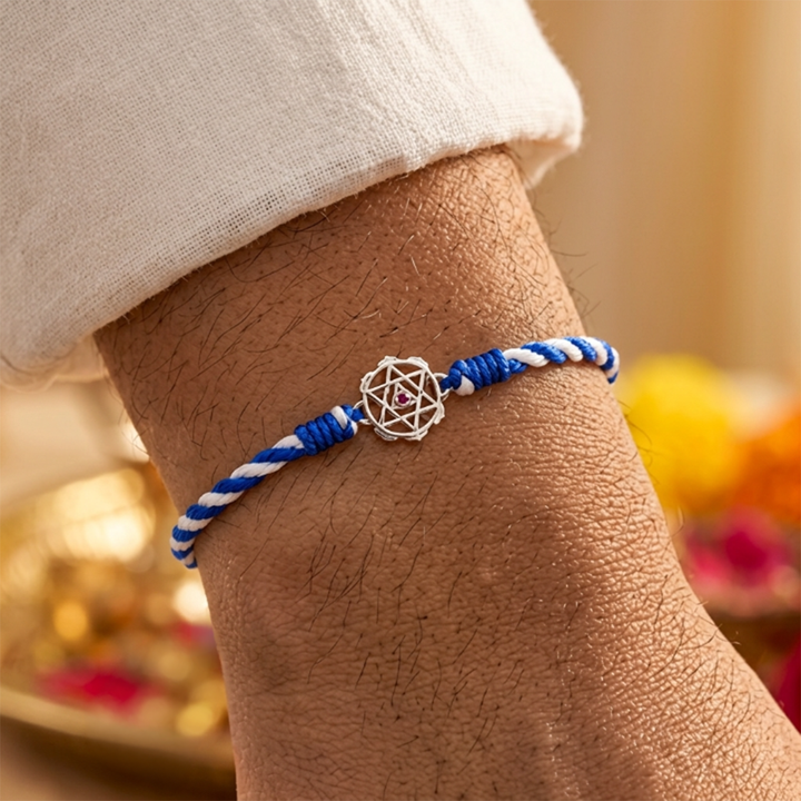 Unniyarcha 925 Pure Silver Shiv yantra Rakhi with Chandan Tilak set