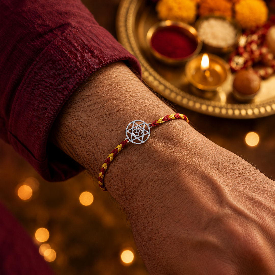 Unniyarcha 925 Pure Silver Om Rakhi with Chandan Tilak set
