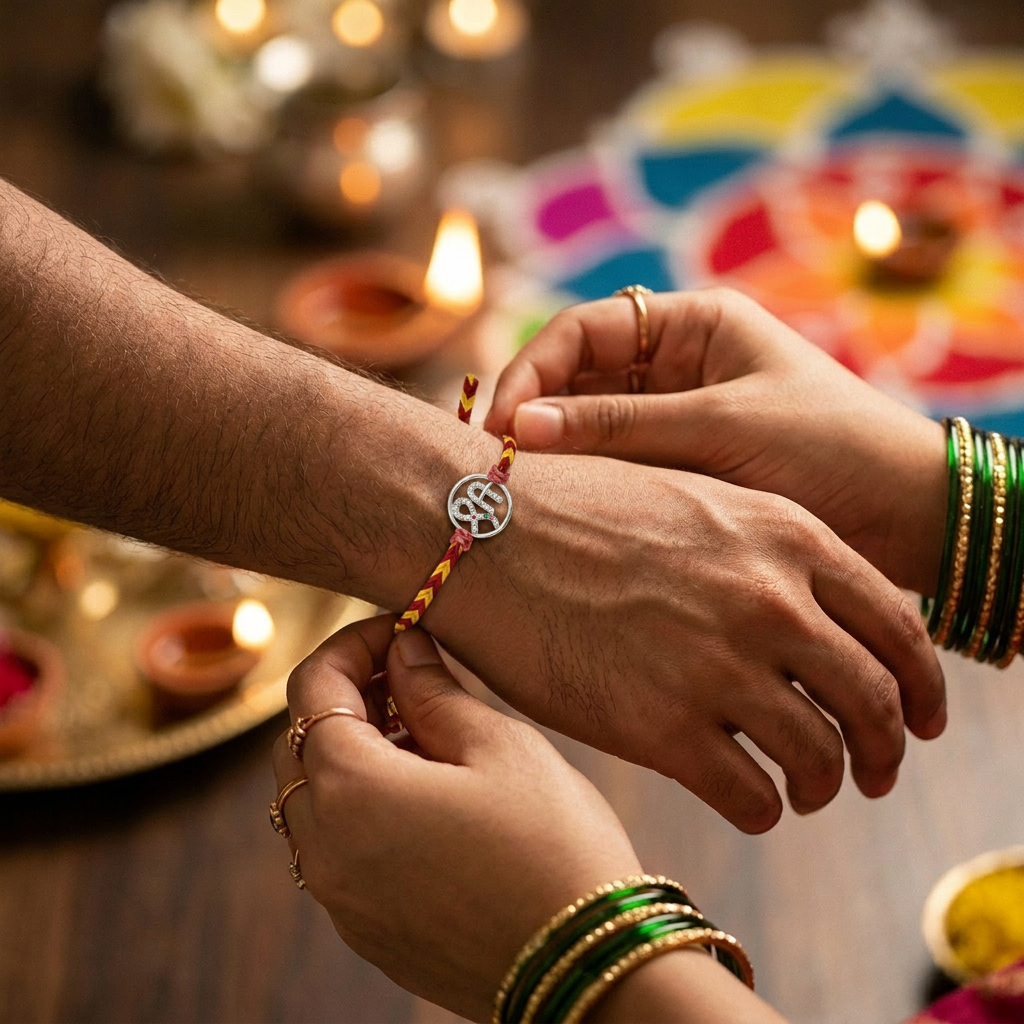 Pure 92.5 Silver Shri Rakhi with Chandan Tilak Set