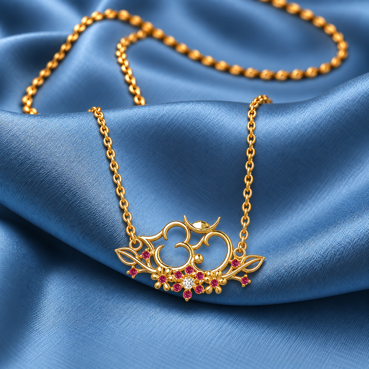 925 Floral Om Pendant silver Necklace