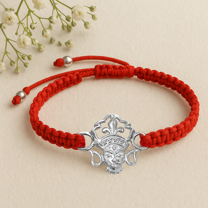 Silver Devi Maa Red Thread Bracelet