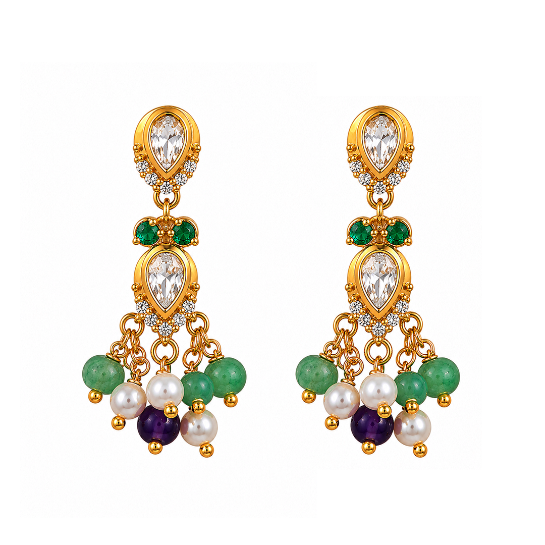 925 sterling silver Heirloom Colorful Bead Earrings (Gold Plating)