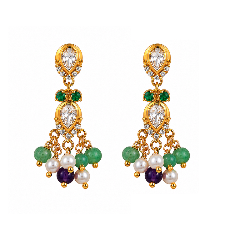 925 sterling silver Heirloom Colorful Bead Earrings (Gold Plating)
