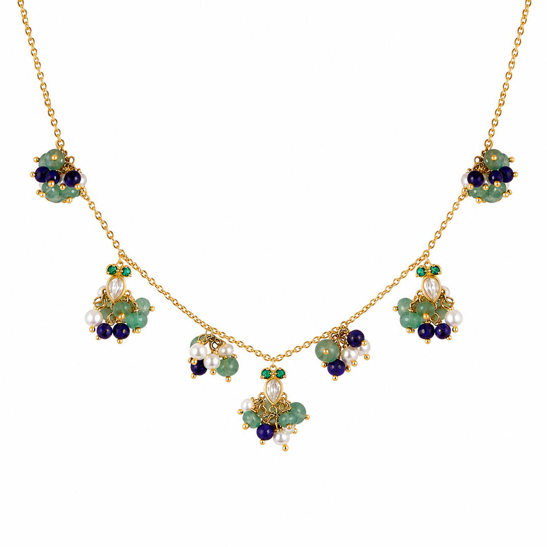 925 Sterling Silver Delicate Colored Bead Necklace (Gold Plating)
