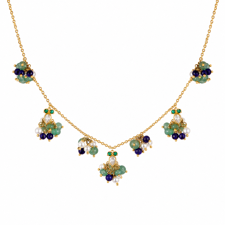 925 Sterling Silver Delicate Colored Bead Necklace (Gold Plating)