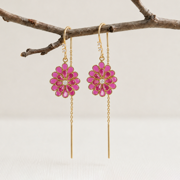 925 Sterling Silver Red Sui Dhaga Earring