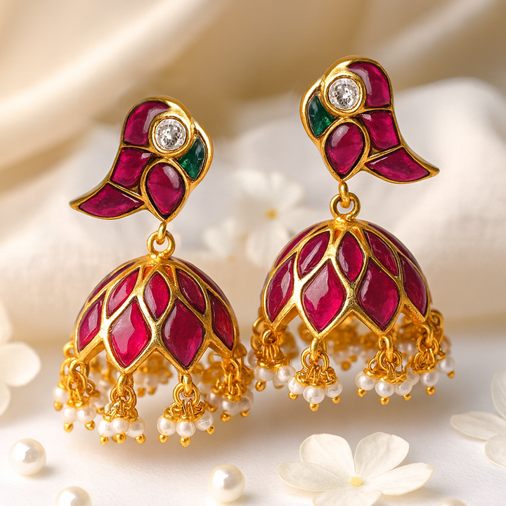 Mithu Silver 24k Gold Plated Jhumki Earrings