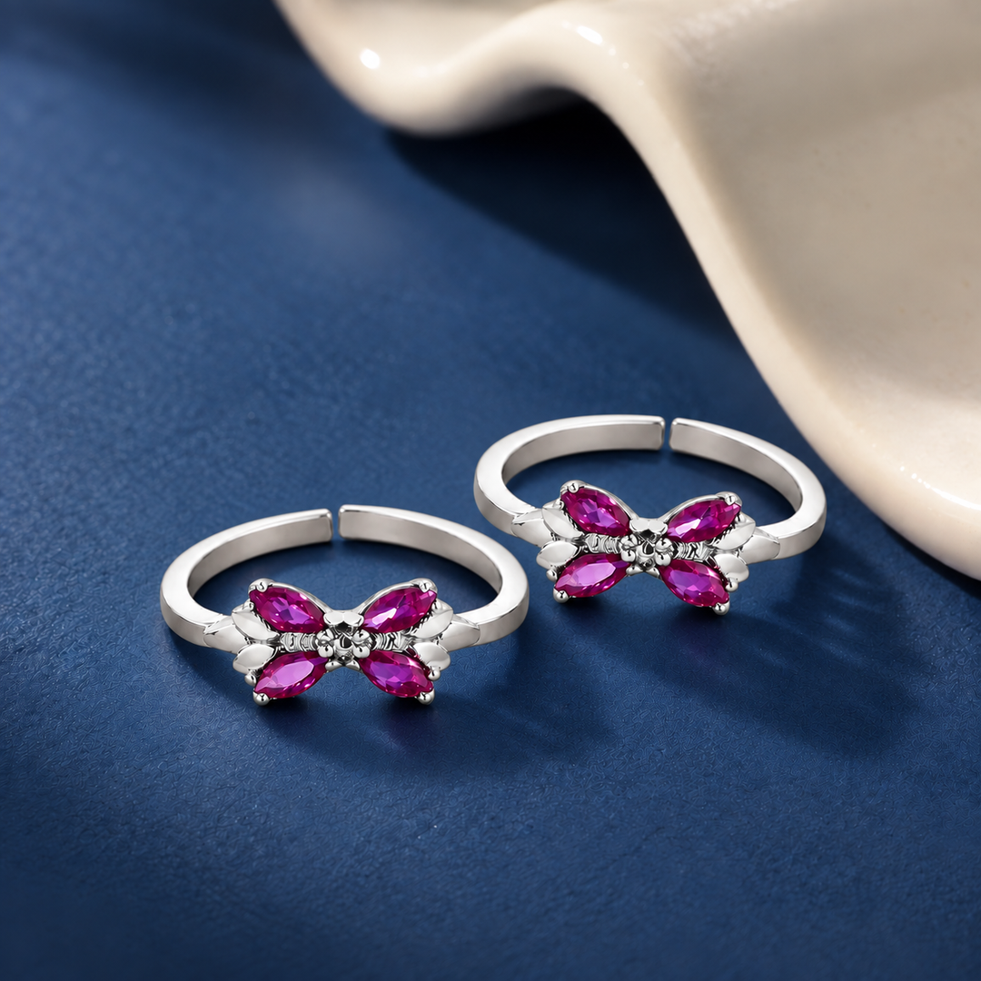 Pure 92.5 Silver Butterfly Zircon Toe Rings