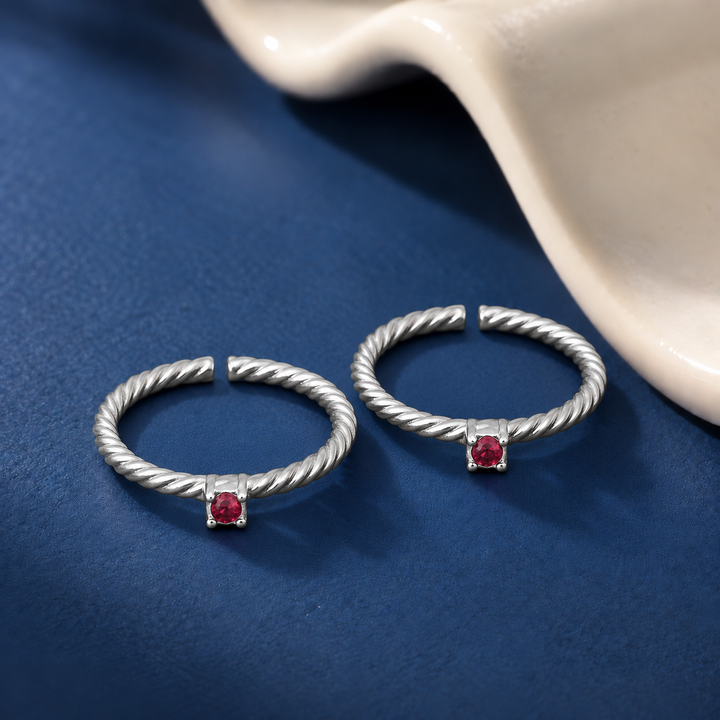 92.5 Sterling Silver Red Toe Ring