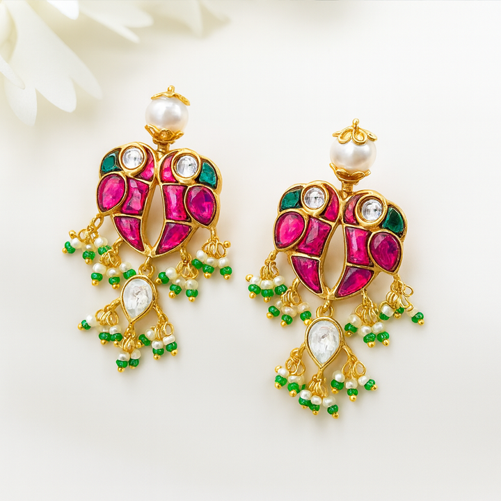 Mithu Love Bird Silver 24k Gold Plated Earrings