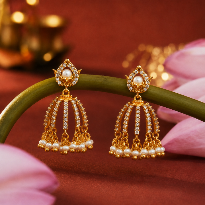 Unniyarcha 925 Silver Lightweight Lotus Jhumka Earrings