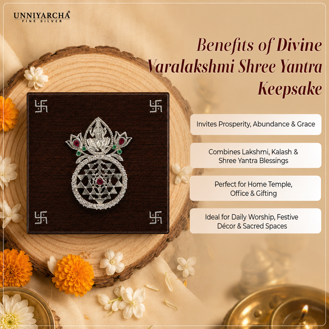 Silver 925 Varalakshmi Kalasham Keepsake with Shree Yantra