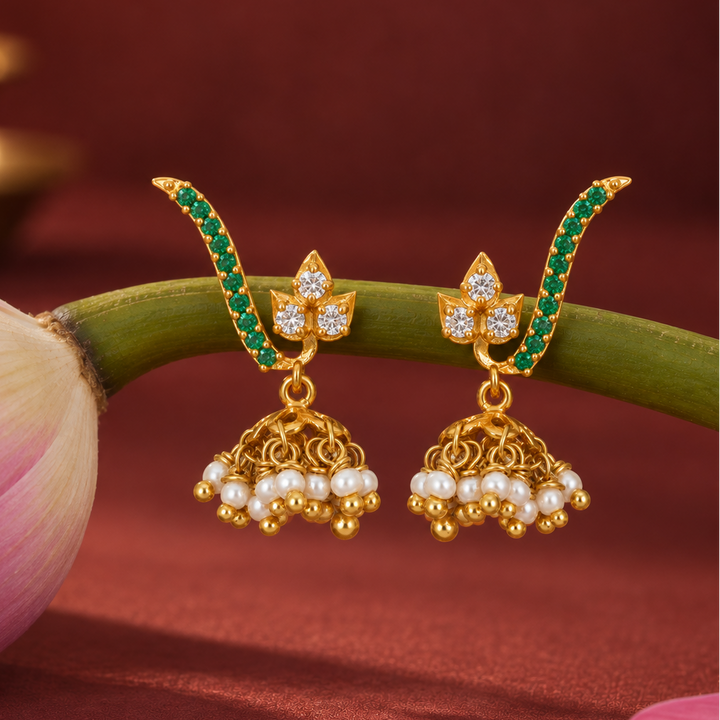 Silver 925 Panna Floral Jhumka Earrings
