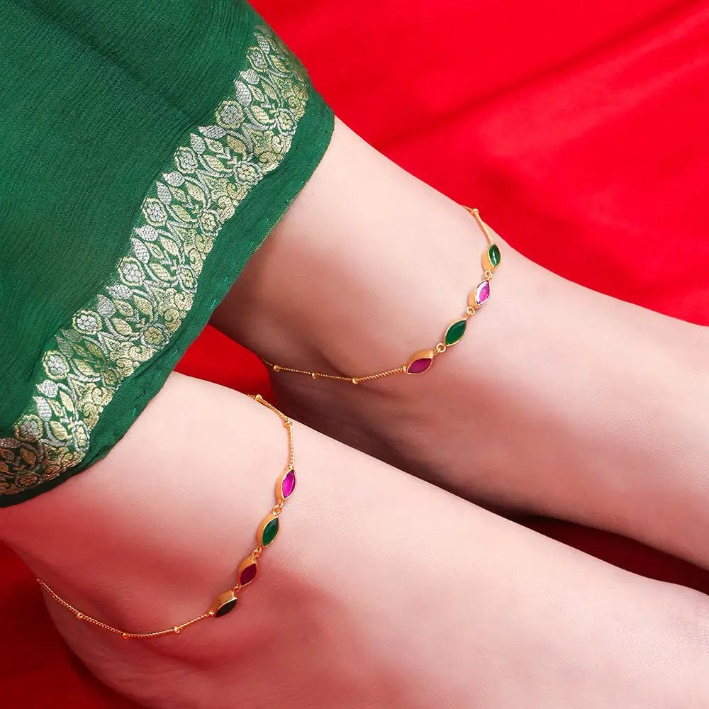 Classic SIlver Anklets With Marquise Stones – Unniyarcha