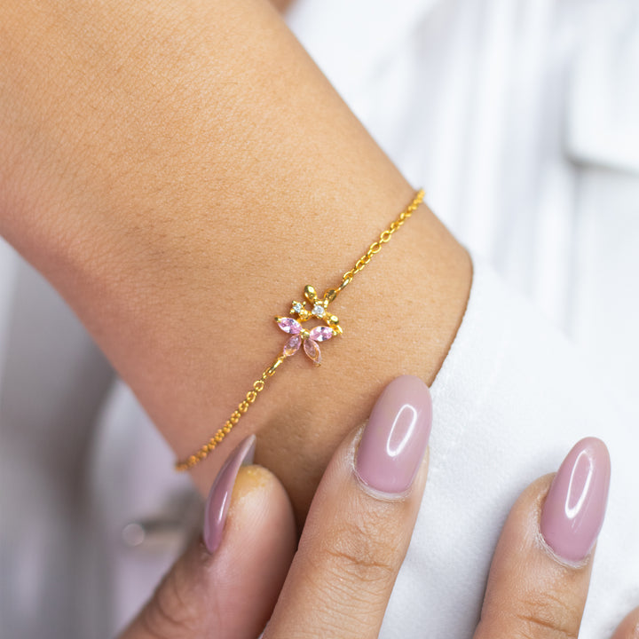925 Sterling Silver Pink Floral Bracelet