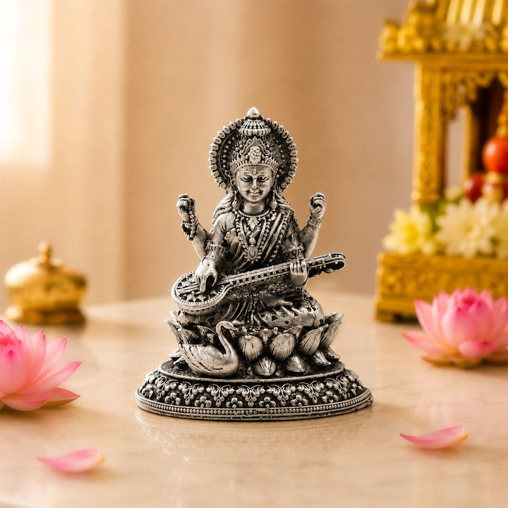 925 Sterling Silver Goddess Saraswati Idol