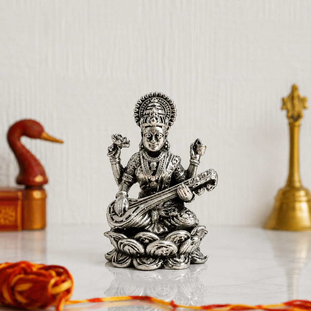 925 Sterling Silver Goddess Saraswati Idol