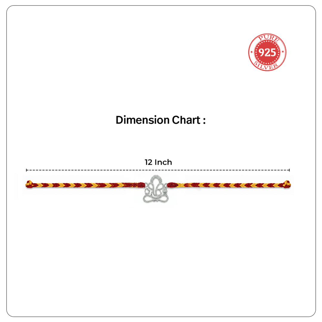 Pure 92.5 Lord Ganesha Silver Rakhi with Chandan Tilak Set