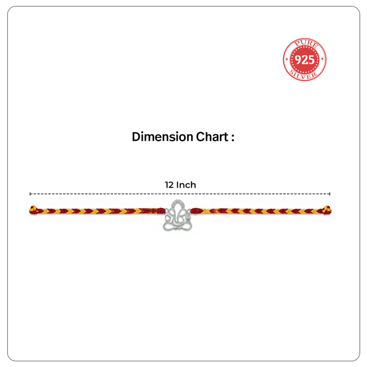 Pure 92.5 Lord Ganesha Silver Rakhi with Chandan Tilak Set