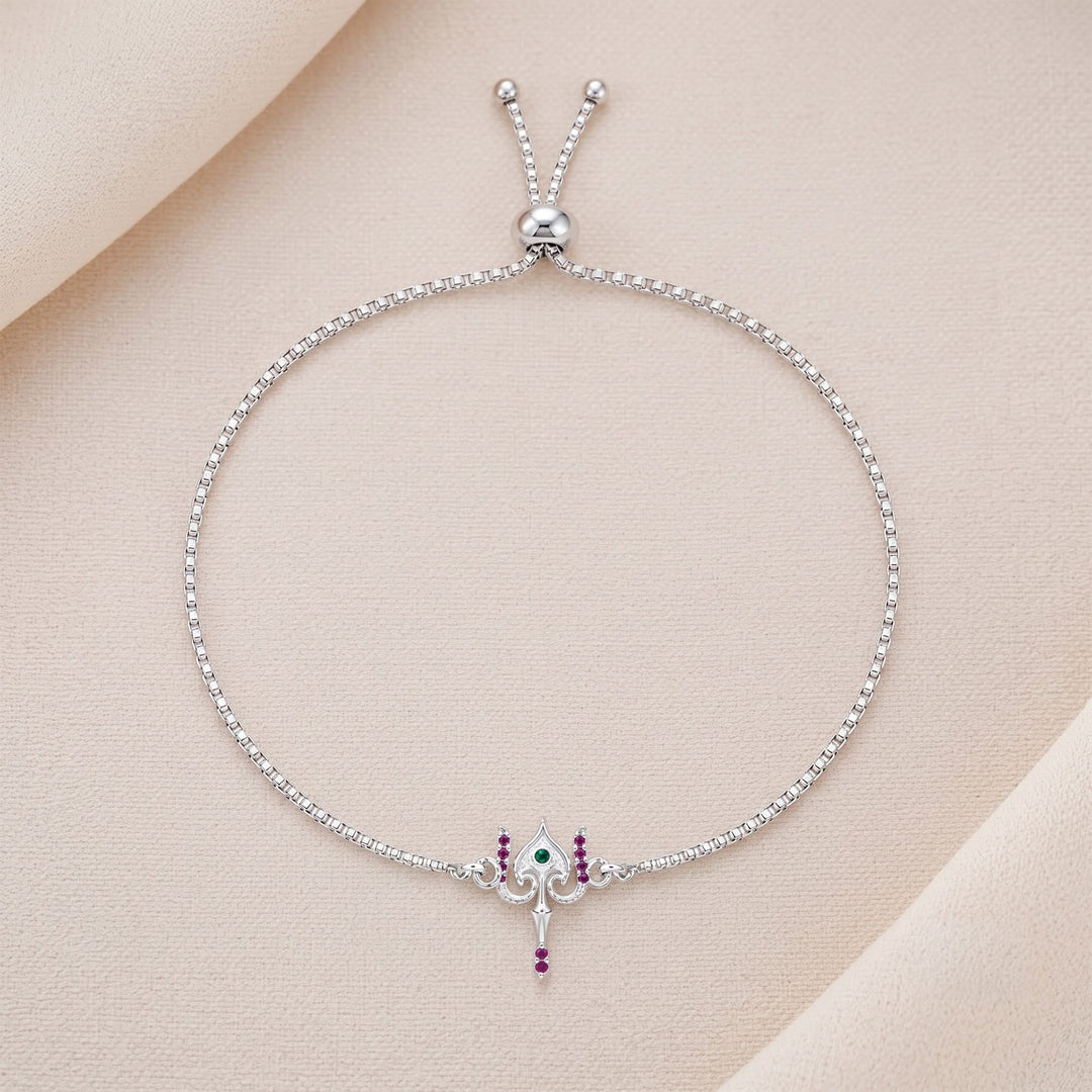 925 Sterling Silver Murugan Trishul Adjustable Bracelet