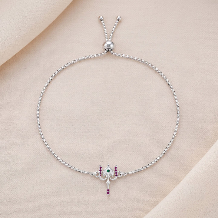 925 Sterling Silver Murugan Trishul Adjustable Bracelet