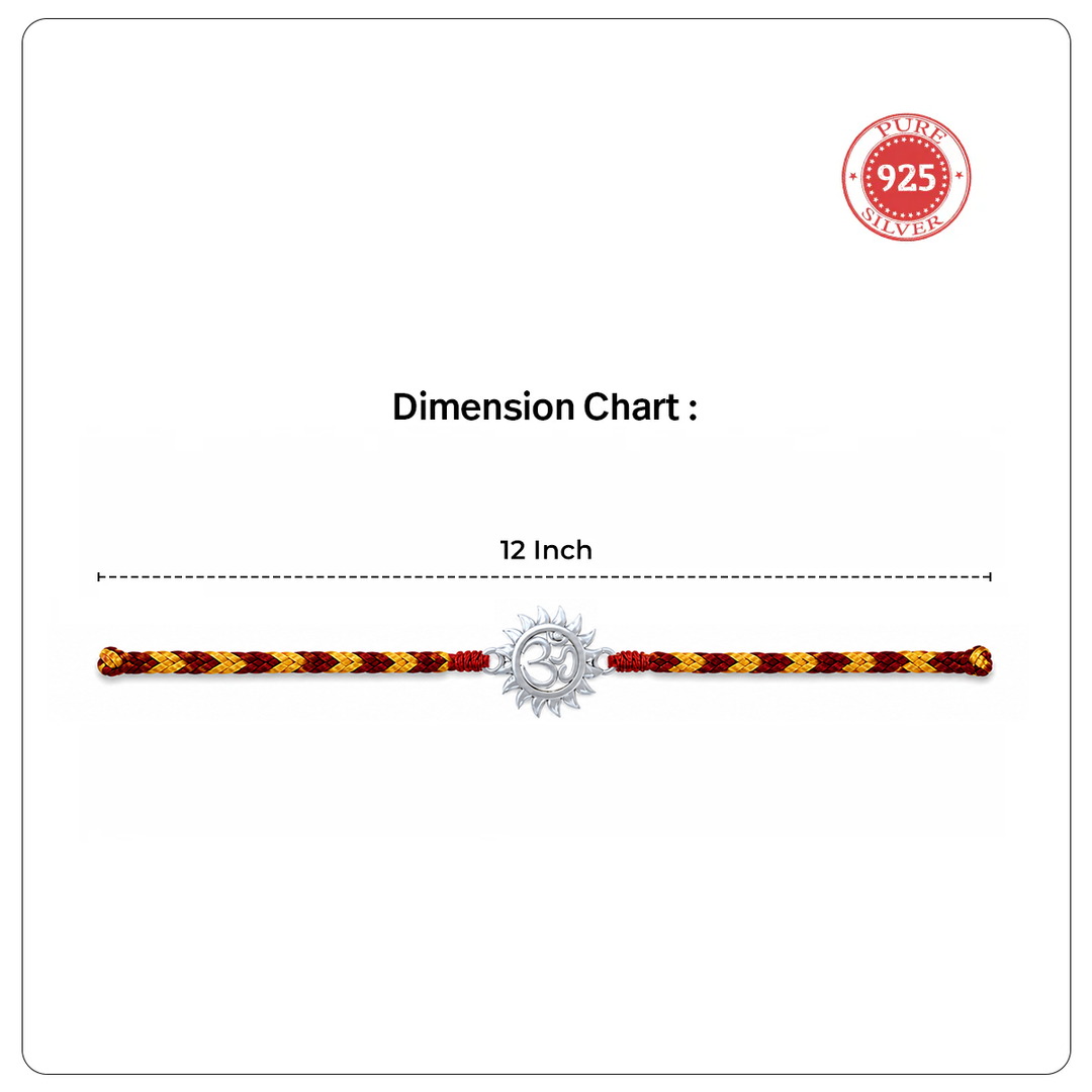 Pure 92.5 Omkar Surya Silver Rakhi with Chandan Tilak Set