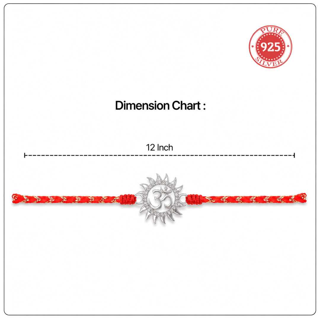 Pure 92.5 Traditional Om Silver Rakhi with Chandan Tilak Set