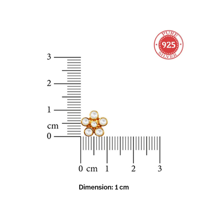925 Pure Silver 24kt Gold Plated Kundan Floral Stud Earrings