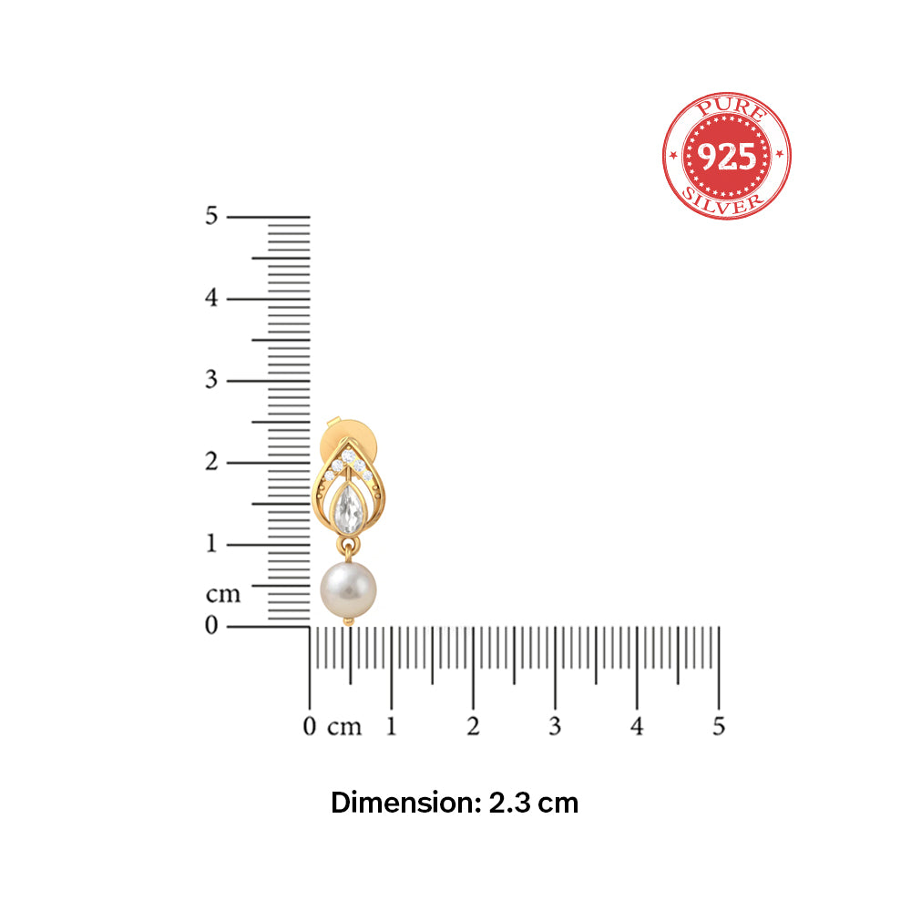 925 Sterling Silver Heirloom Pear Motif White Kundan & Pearl Stud Earrings (Gold Plating)