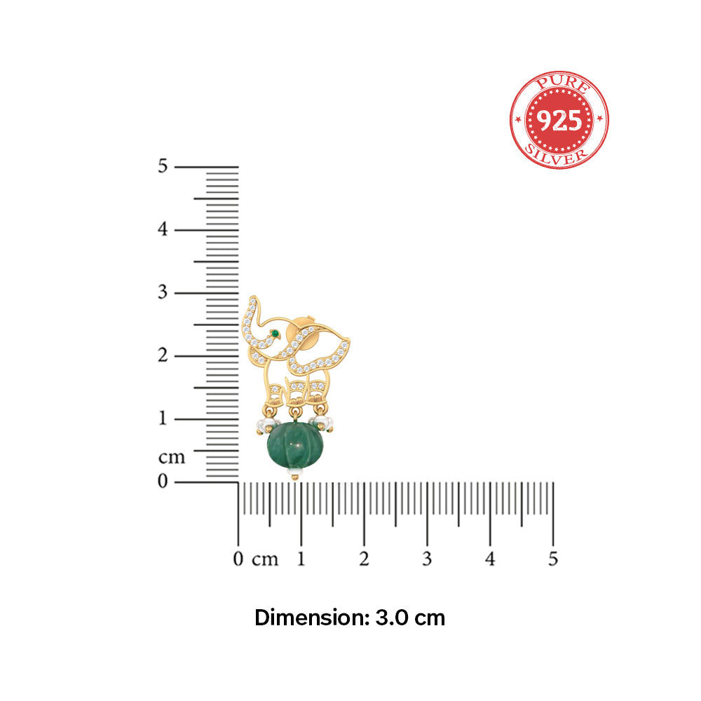 925 Pure Silver Elephant Emerald Green Bead Earrings