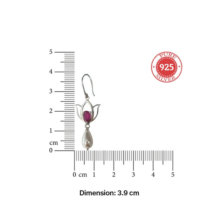 92.5 Silver Lotus Crimson Drop Earrings