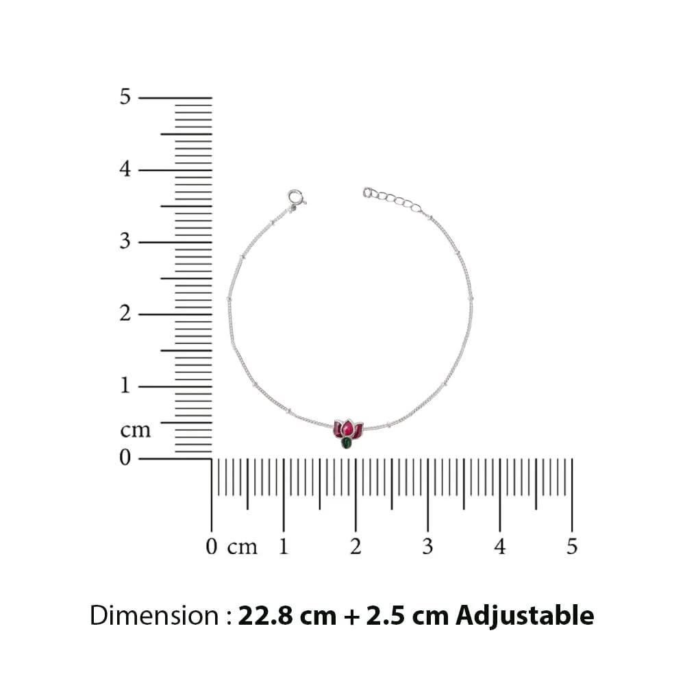 925 Sterling Silver Kundan Lotus Anklet ( Pair)