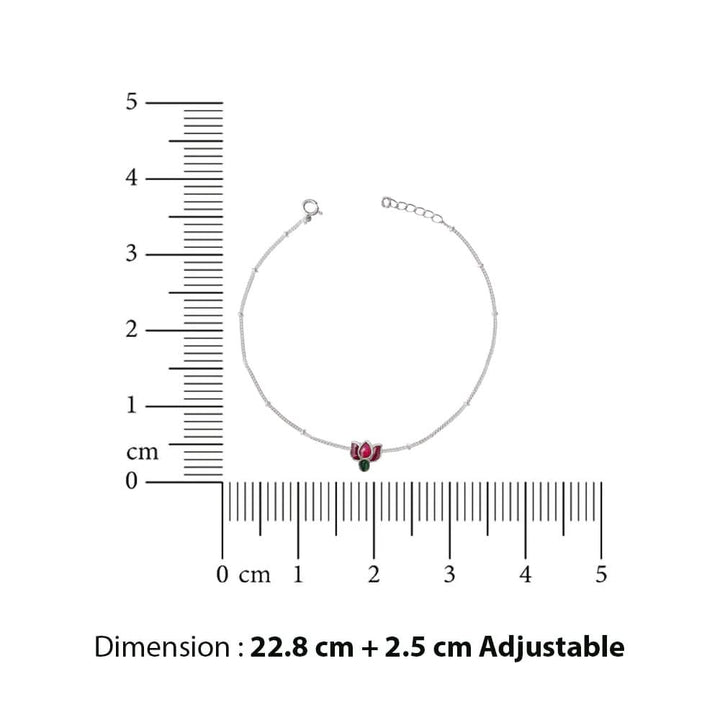 925 Sterling Silver Kundan Lotus Anklet ( Pair)