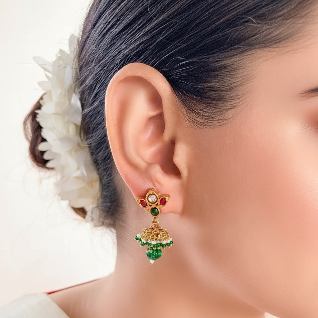 Silver 925 Lotus 24 Karat gold plated jhumki Earrings