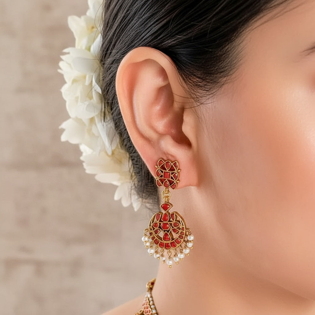 Silver 925 Pearl Chand Bali Earrings