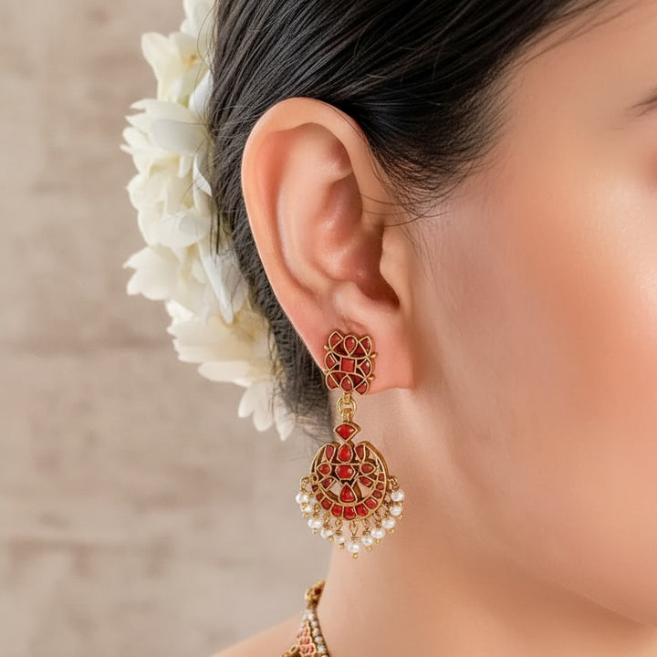 Silver 925 Pearl Chand Bali Earrings