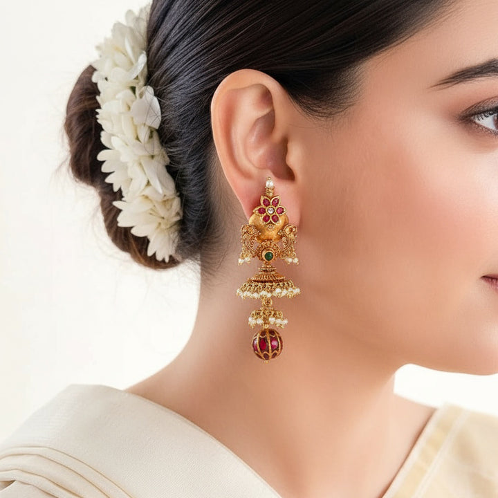 Silver 925 Peacock Temple Jhumka Earrings