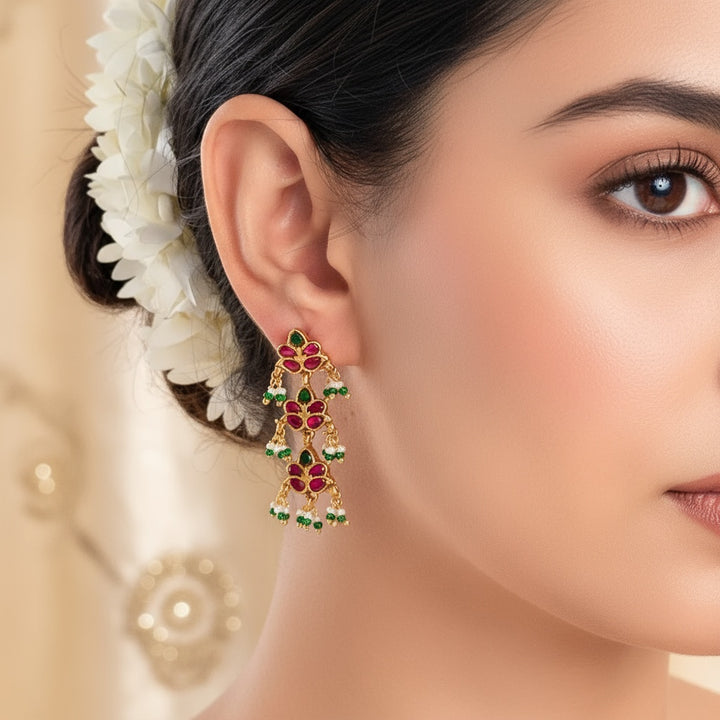 Silver Kundan Phool Dangler Earrings