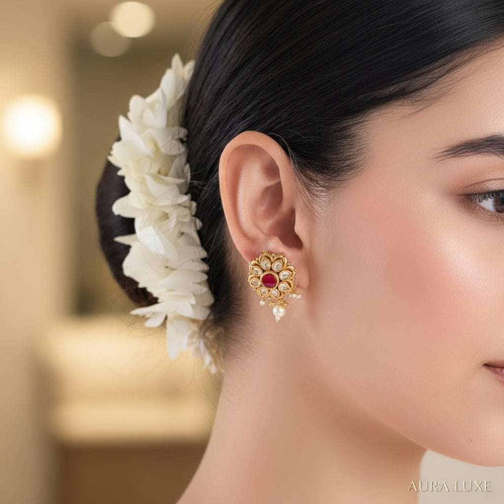 Silver 925 Phool Padma Stud Earrings