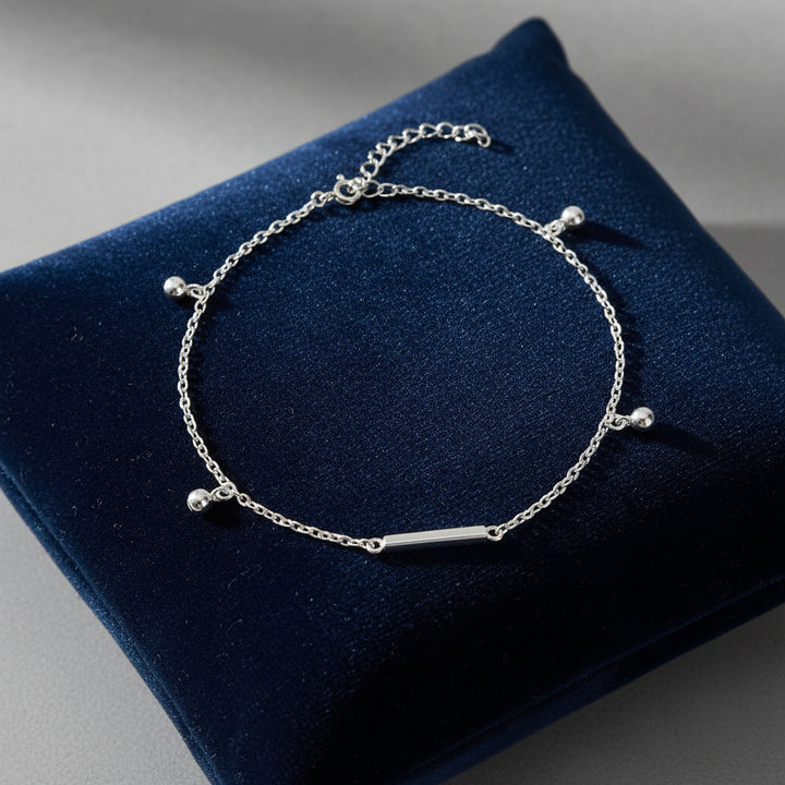 Minimal Pure 925 Silver Ball Charm Anklet