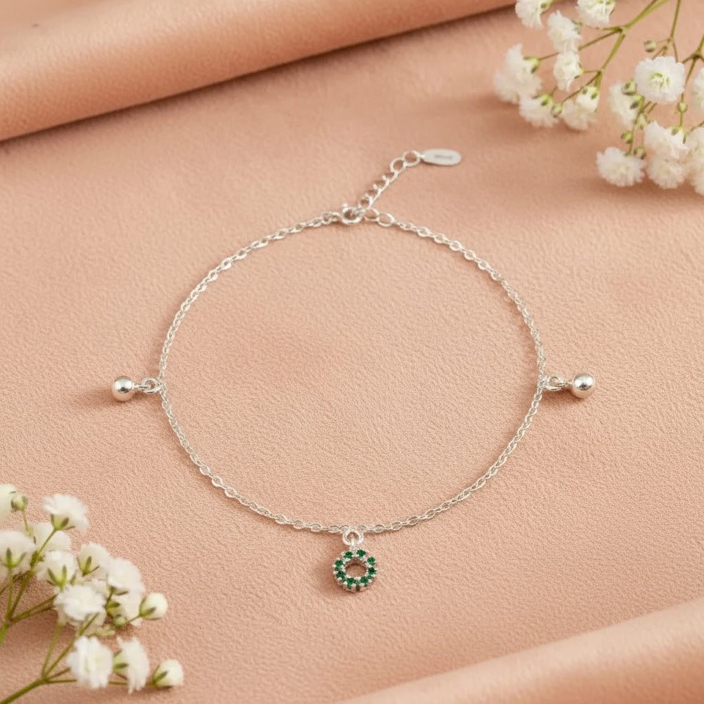Green Charm 925 Silver Bracelet