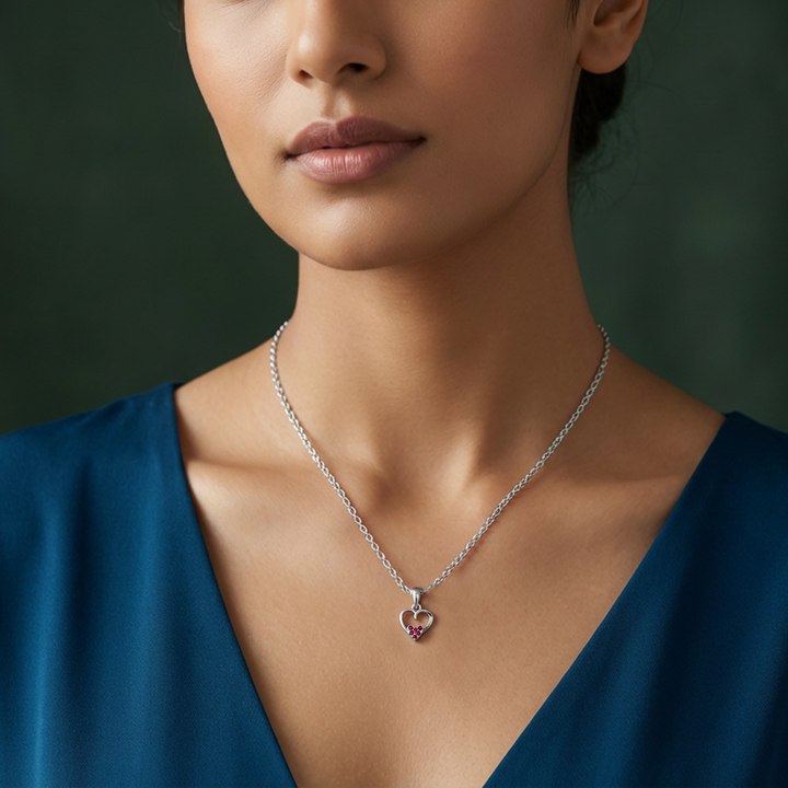 Silver 92.5  Red Heart Pendant