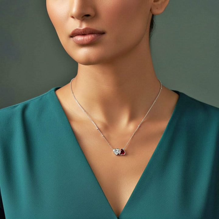 Dual Heart Pendant Necklace – 925 Silver