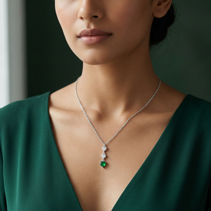 Green Drop Elegance Necklace – 925 Silver