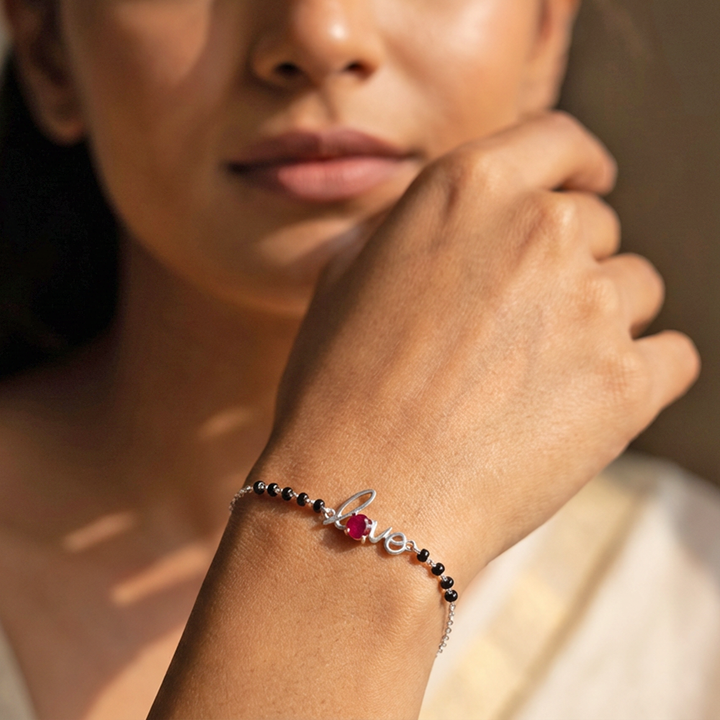 Ruby Love Black Bead Bracelet – 925 Silver